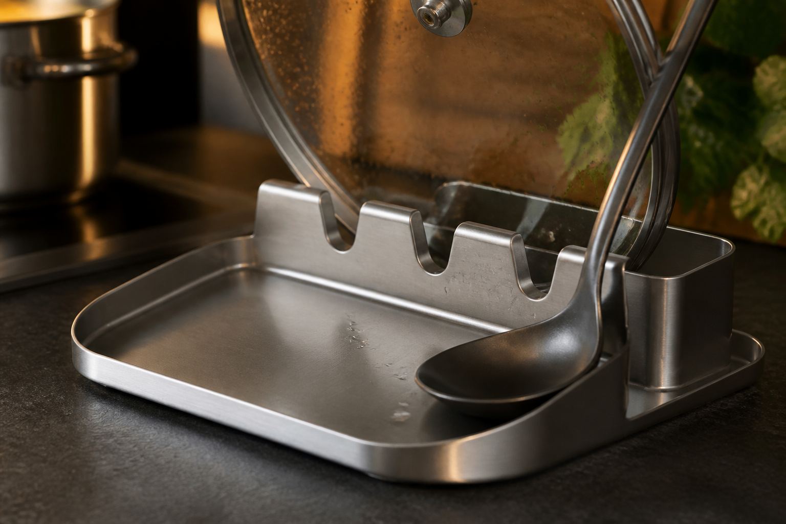 Close-up of the LidPerch drip tray catching condensation